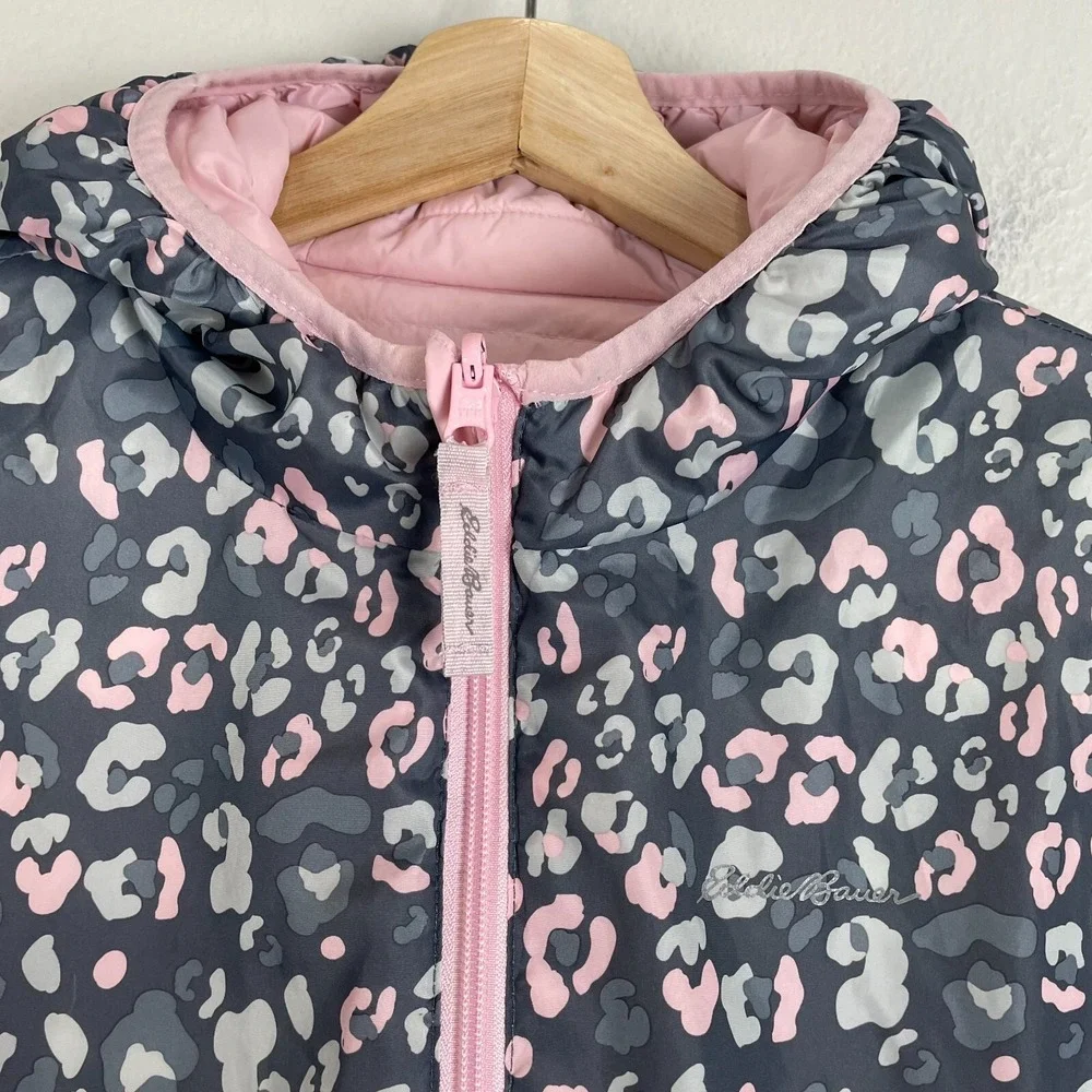 Eddie Bauer Girls Large 14/16‎ Reversible Puffer Down Jacket Zip Up Hooded